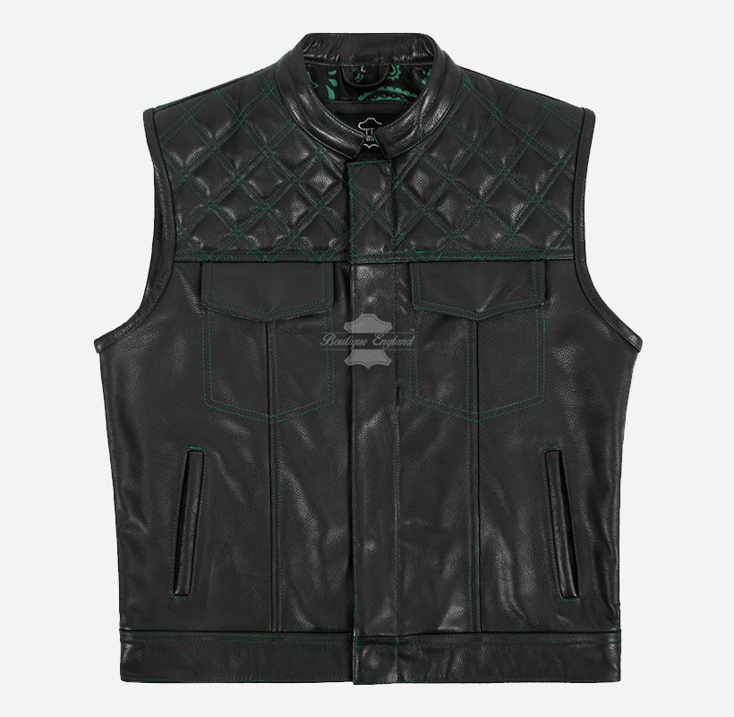 PITFALL Men's Motorcycle Leather Vest Club Style Leather Vest