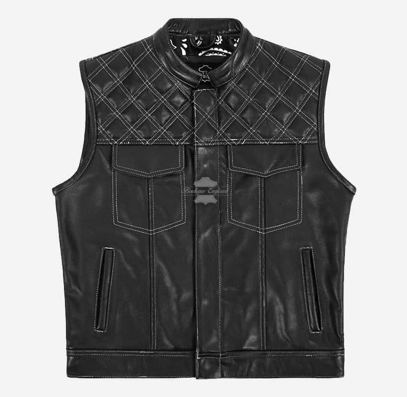 PITFALL Men's Motorcycle Leather Vest Club Style Leather Vest