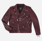 ROCKSTAR Men's Leather Biker Jacket Red Waxed