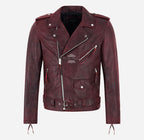 ROCKSTAR Men's Leather Biker Jacket Red Waxed