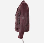 ROCKSTAR Men's Leather Biker Jacket Red Waxed