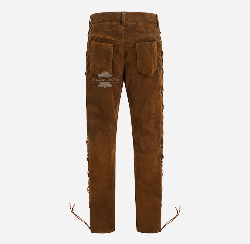 Men's Laced Biker Suede Pants Soft Suede Fashion Pants