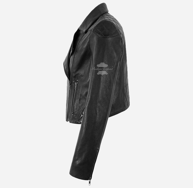 FERA Women's Cropped Leather Biker Jacket