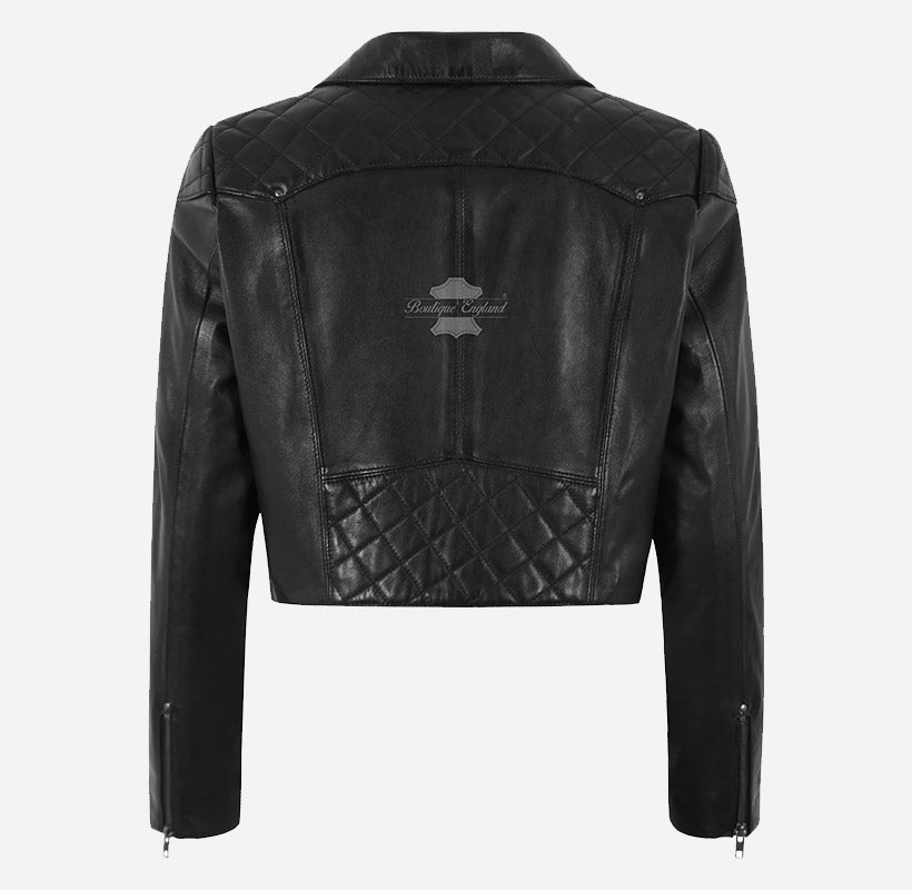 FERA Women's Cropped Leather Biker Jacket