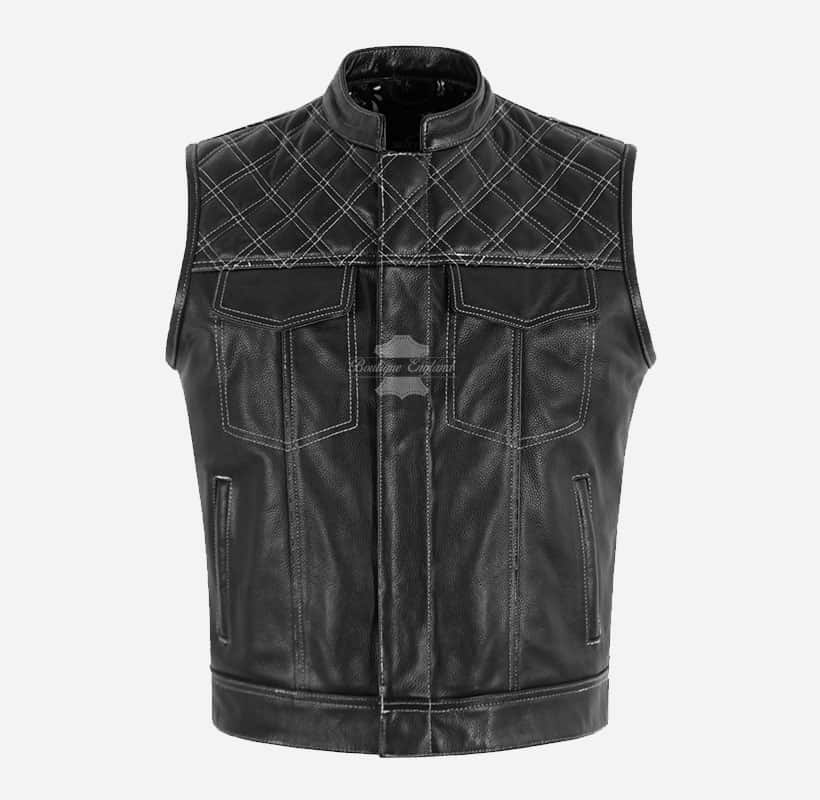 PITFALL Men's Motorcycle Leather Vest Club Style Leather Vest
