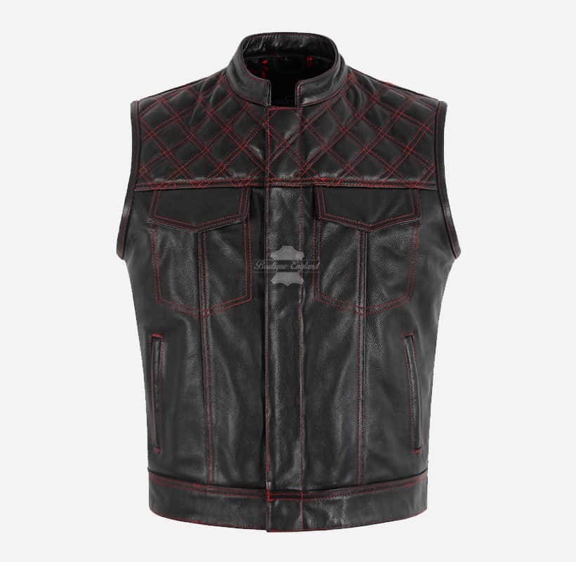 PITFALL Men's Motorcycle Leather Vest Club Style Leather Vest