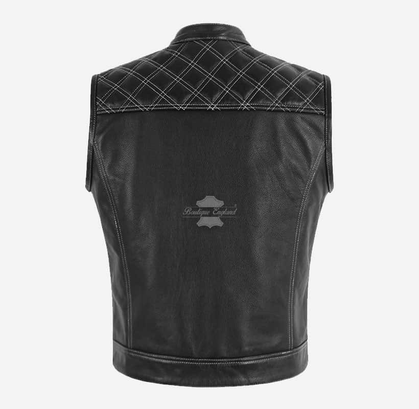 PITFALL Men's Motorcycle Leather Vest Club Style Leather Vest