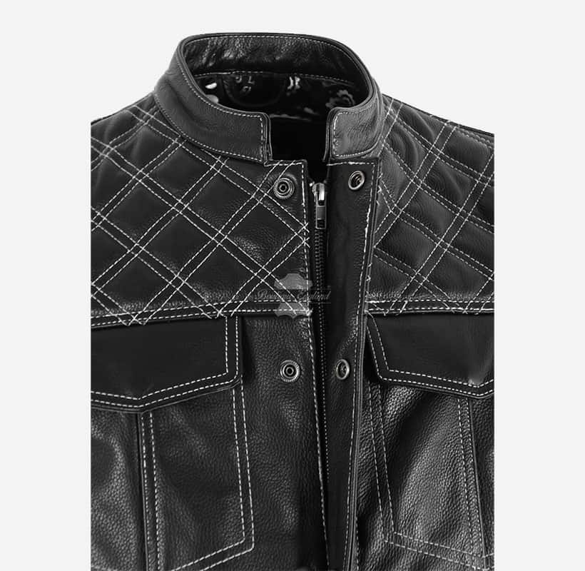 PITFALL Men's Motorcycle Leather Vest Club Style Leather Vest