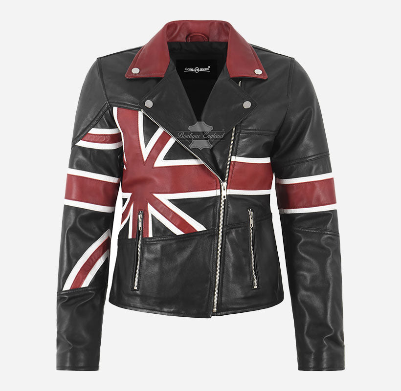 UNION JACK Women's Union Flag Leather Jacket Black