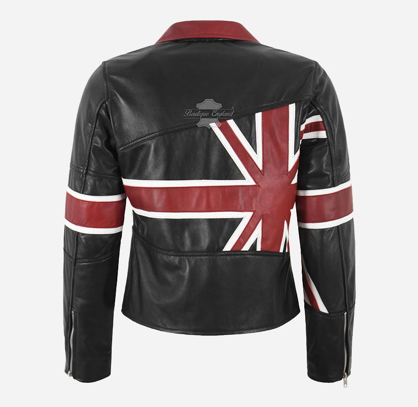 UNION JACK Women's Union Flag Leather Jacket Black