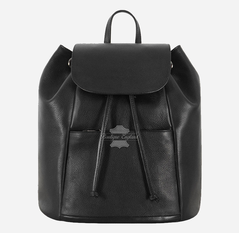 Women’s Black Leather Functional Travel Backpack