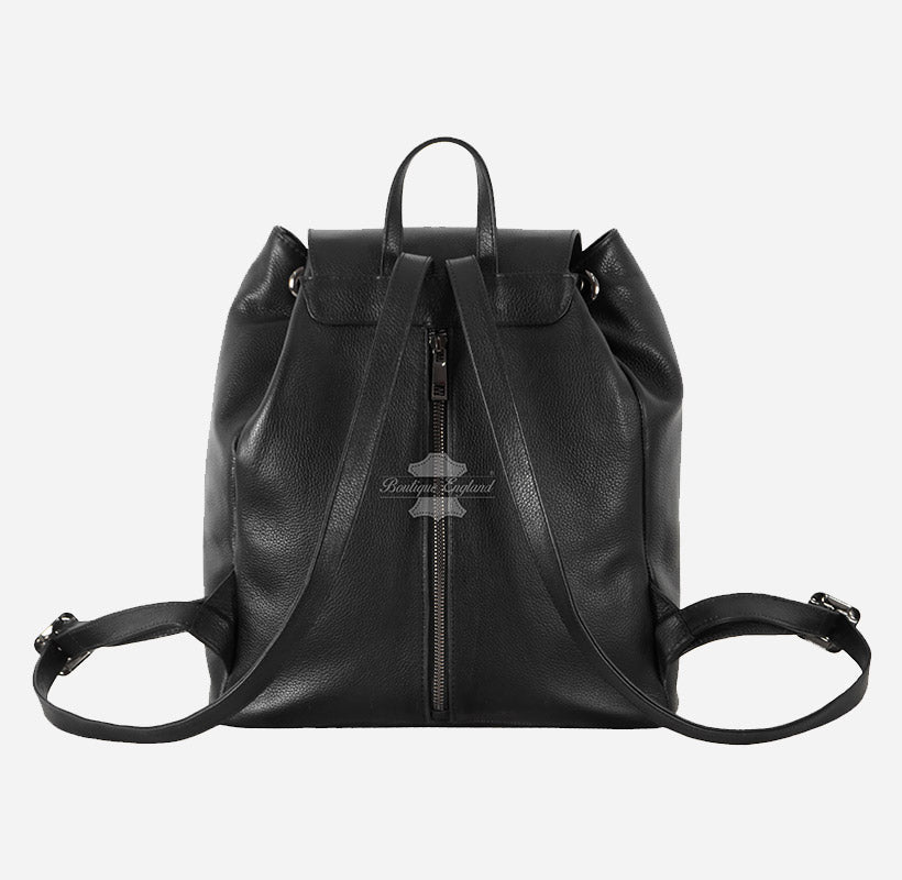Women’s Black Leather Functional Travel Backpack