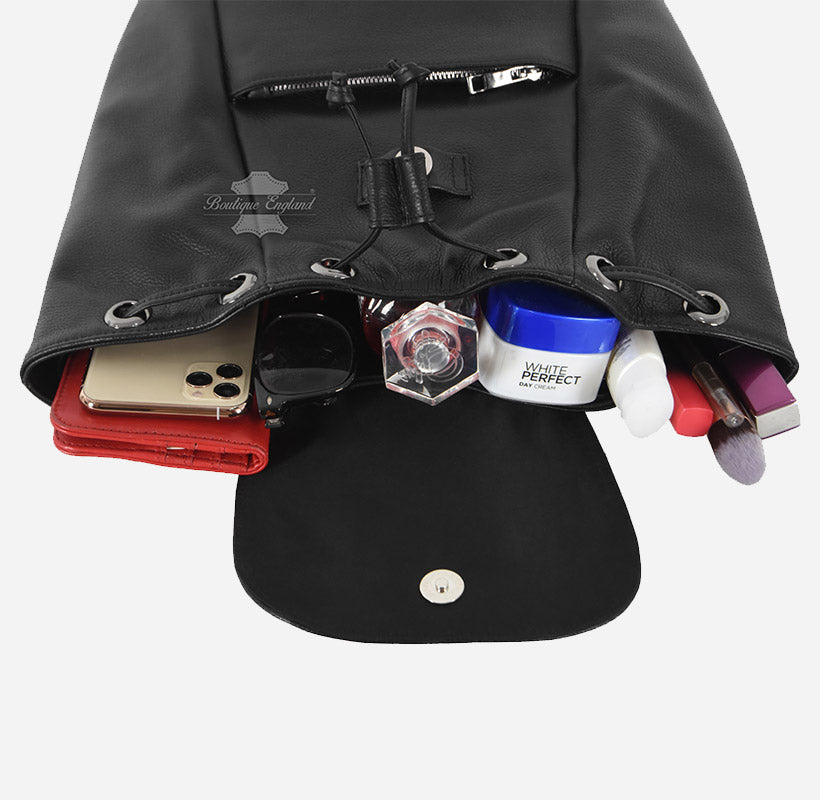 Women’s Black Leather Functional Travel Backpack