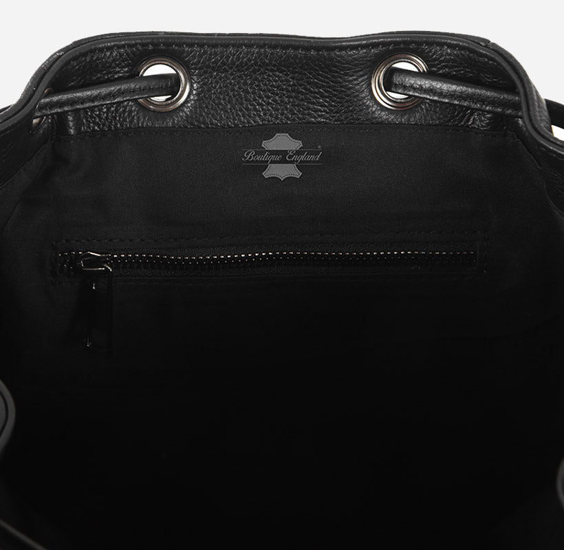 Women’s Black Leather Functional Travel Backpack