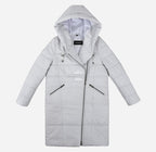 TERRIL Women Leather Puffer Hooded Duffle Coat White