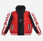90's Style USA American Flag Leather Bomber Jacket For Men's