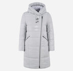 TERRIL Women Leather Puffer Hooded Duffle Coat White