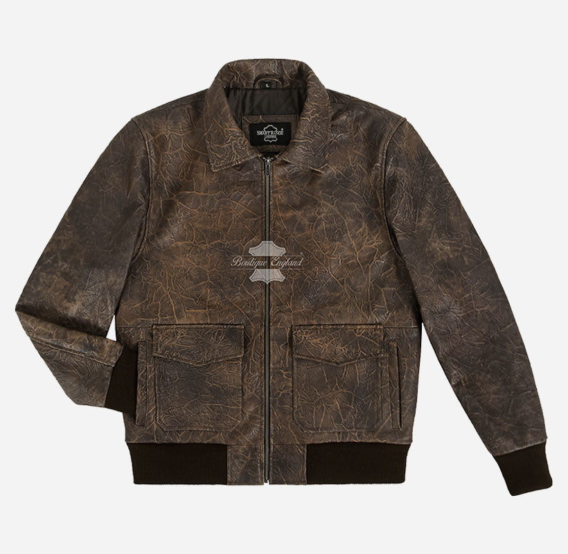 APEXA Men's Pre-Distressed Wrinkled Bomber Flight Jacket