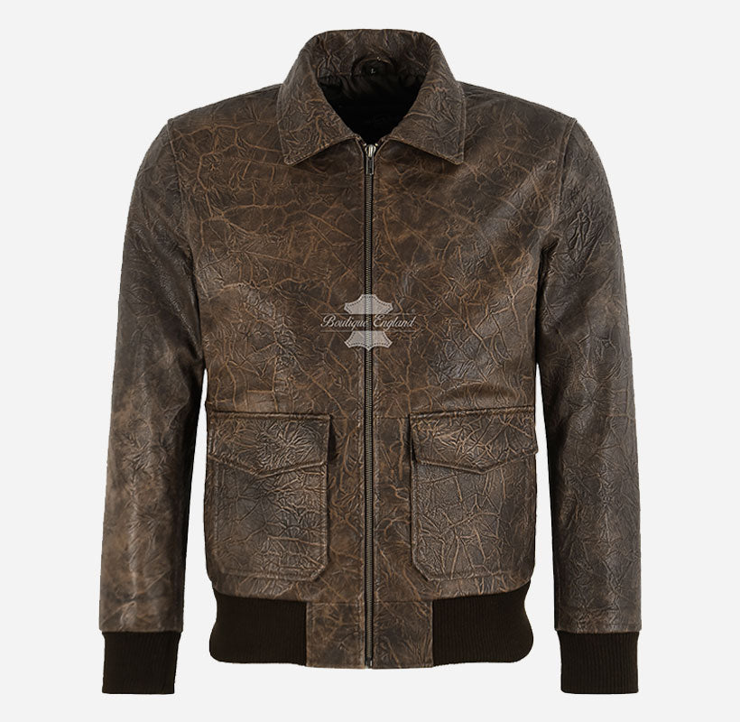 APEXA Men's Pre-Distressed Wrinkled Bomber Flight Jacket
