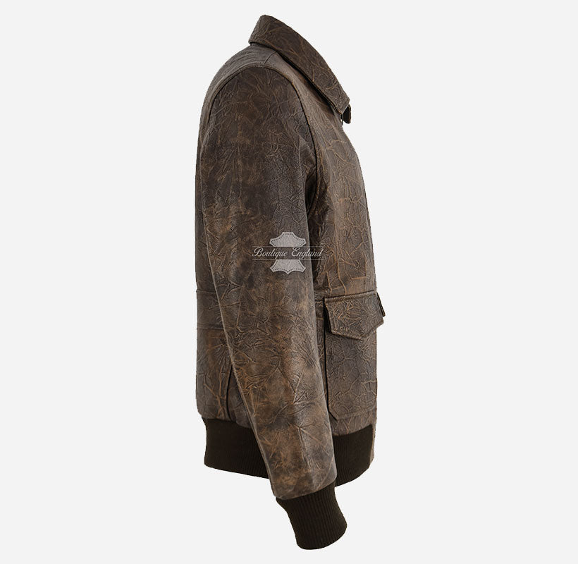 APEXA Men's Pre-Distressed Wrinkled Bomber Flight Jacket