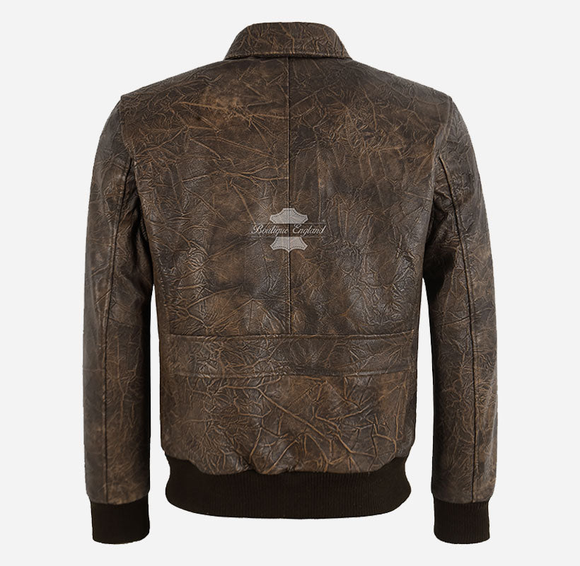APEXA Men's Pre-Distressed Wrinkled Bomber Flight Jacket