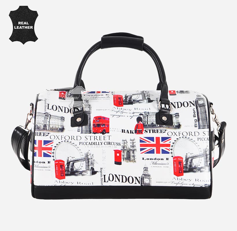 ICONIC LONDON London Printed Leather Travel Duffle Bag