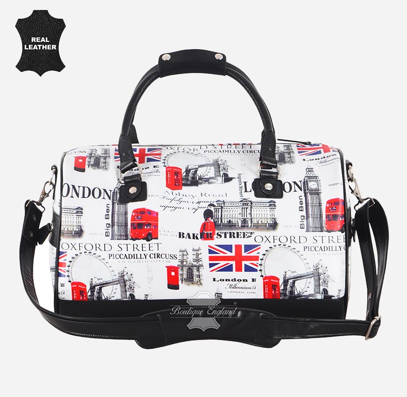 ICONIC LONDON London Printed Leather Travel Duffle Bag