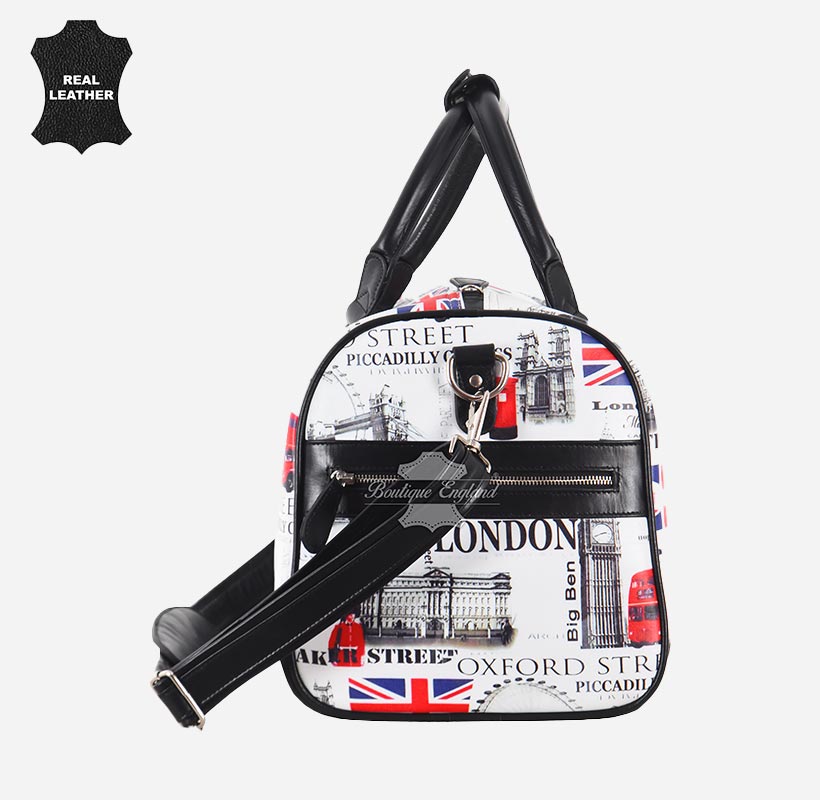 ICONIC LONDON London Printed Leather Travel Duffle Bag
