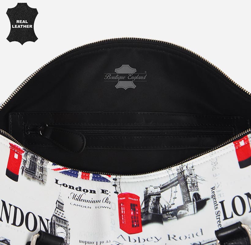 ICONIC LONDON London Printed Leather Travel Duffle Bag