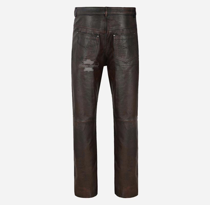 501 Leather Jeans For Men's Biker Style Vintage Waxed Leather Pants