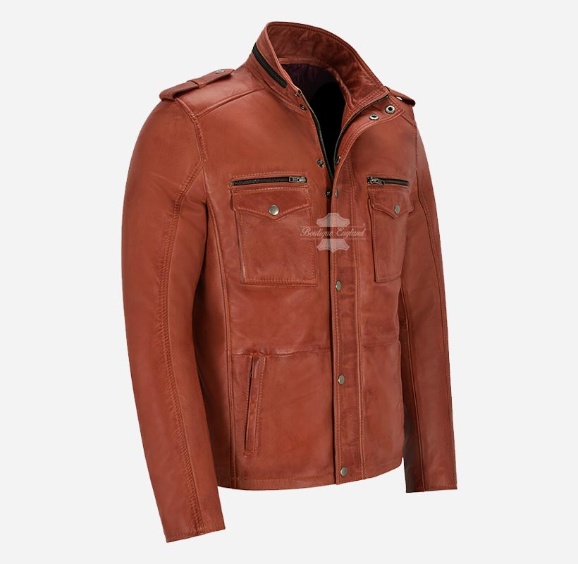 VORTEX Men's Leather Jacket Safari Style Leather Jacket