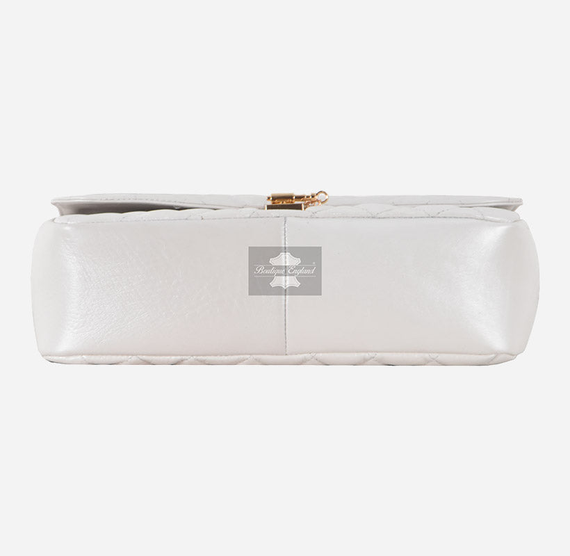 Women’s Quilted Leather Shoulder Bag with Gold Chain Strap