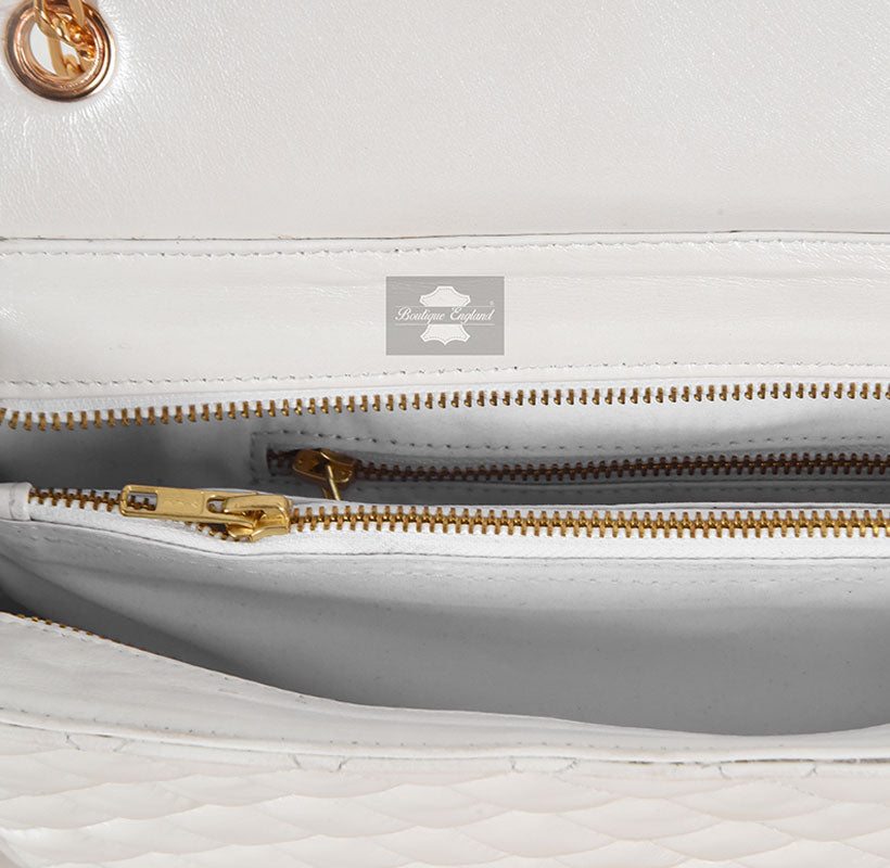 Women’s Quilted Leather Shoulder Bag with Gold Chain Strap