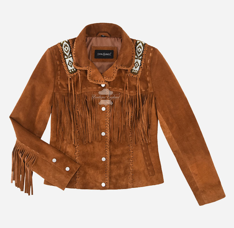 PRAIRIE Women's Western Style Suede Fringe Jacket