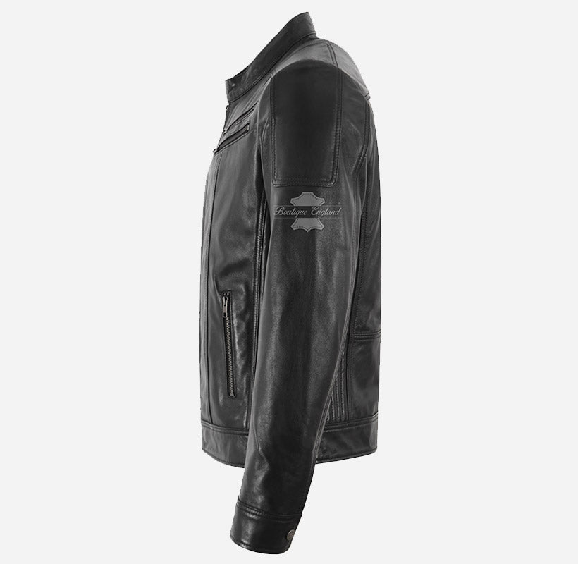 BANNING Men's Leather Racer Jacket in Black