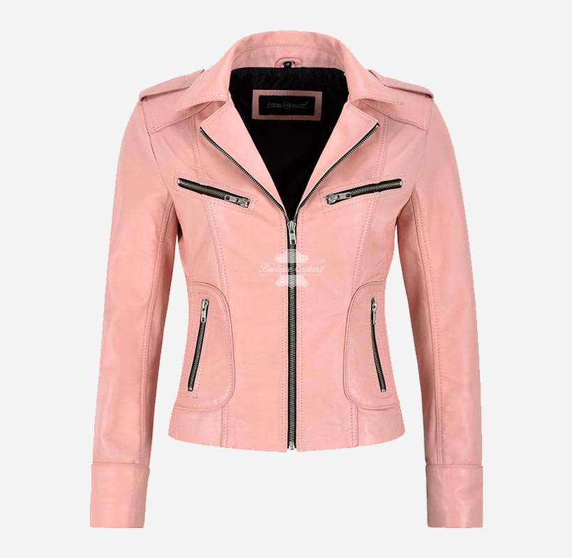 RIDER Women's Casual Center Zip Leather Biker Jacket