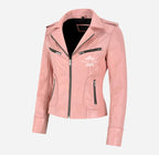 RIDER Women's Casual Center Zip Leather Biker Jacket