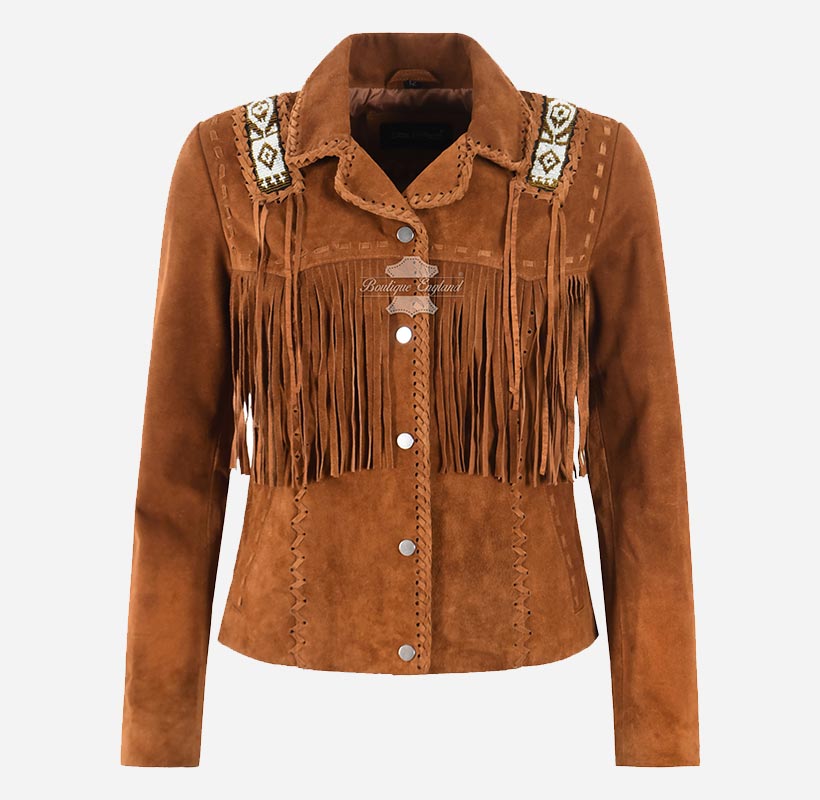 PRAIRIE Women's Western Style Suede Fringe Jacket