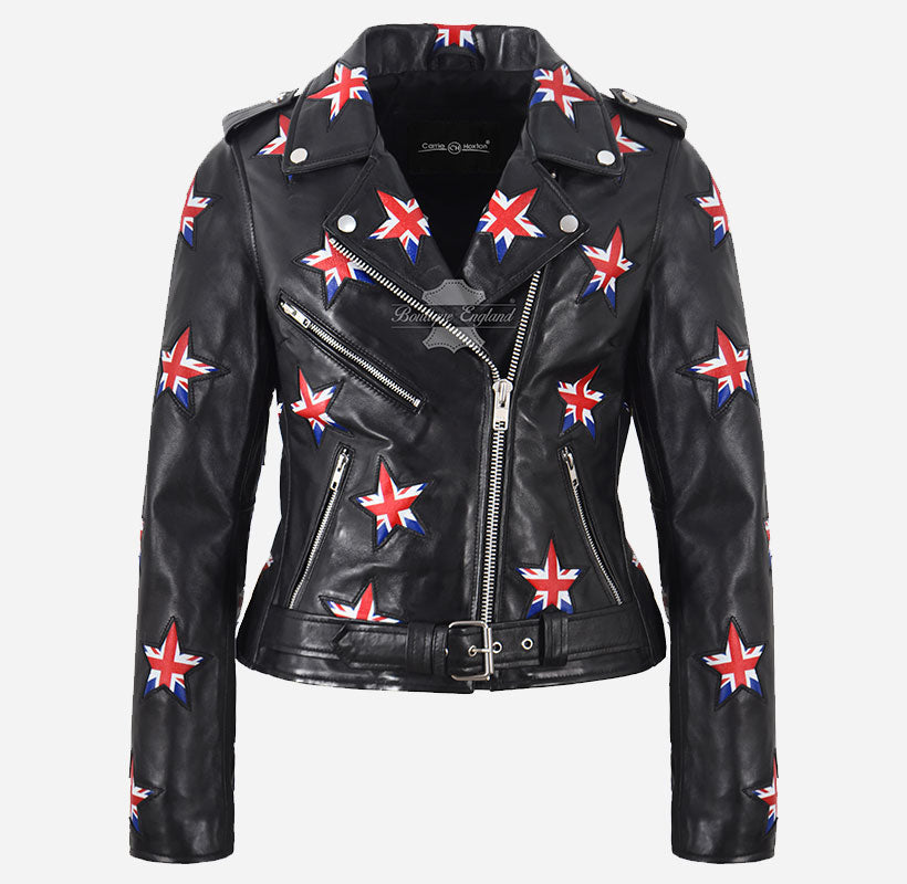 UNION STAR Women's Biker Leather Jacket with Stars