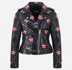UNION STAR Women's Biker Leather Jacket with Stars