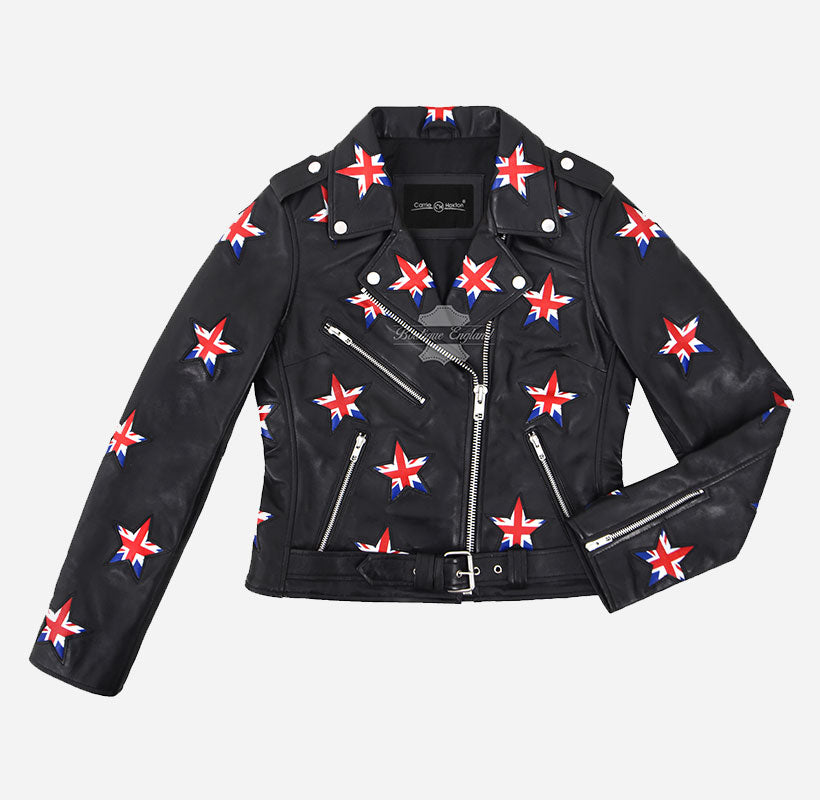 UNION STAR Women's Biker Leather Jacket with Stars
