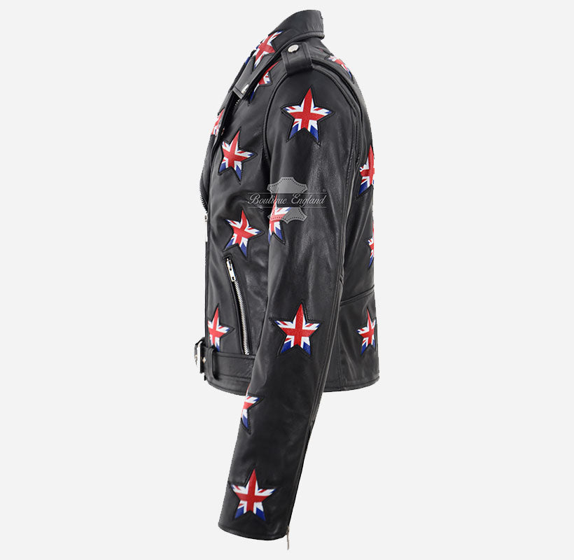 UNION STAR Women's Biker Leather Jacket with Stars
