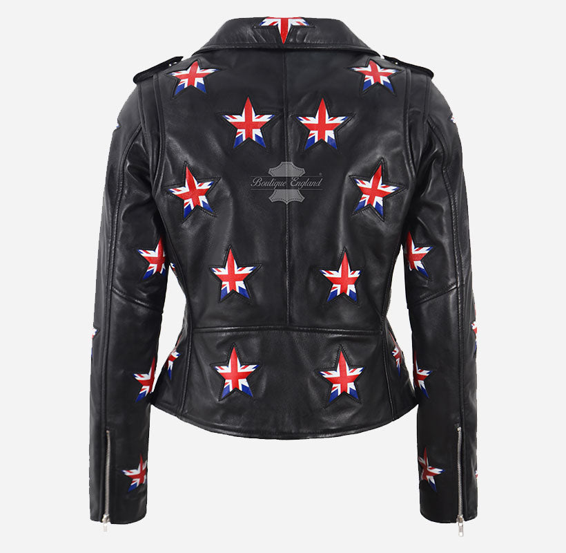 UNION STAR Women's Biker Leather Jacket with Stars