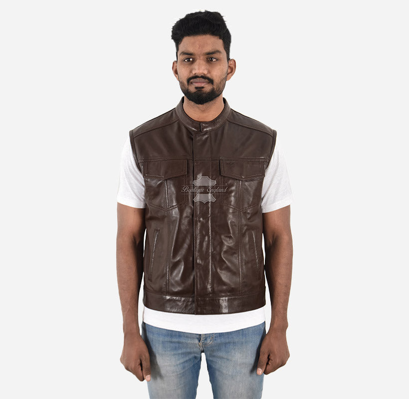 SLICK Men's Racer Style Leather Vest