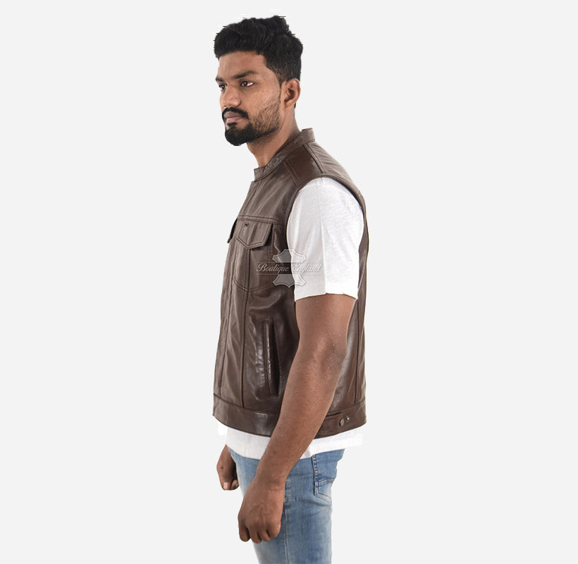 SLICK Men's Racer Style Leather Vest
