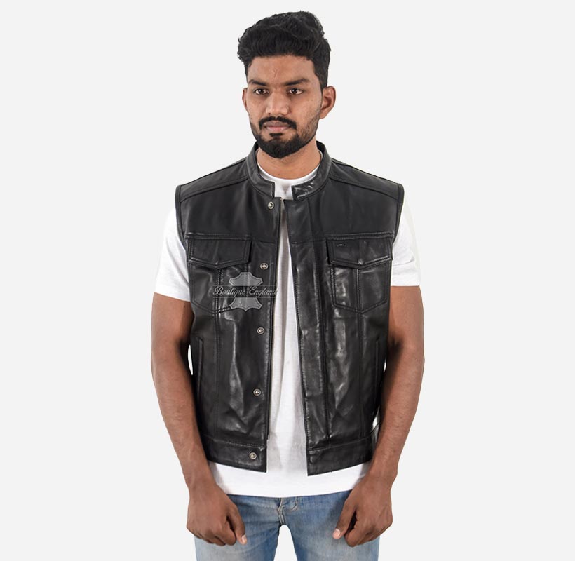 SLICK Men's Racer Style Leather Vest