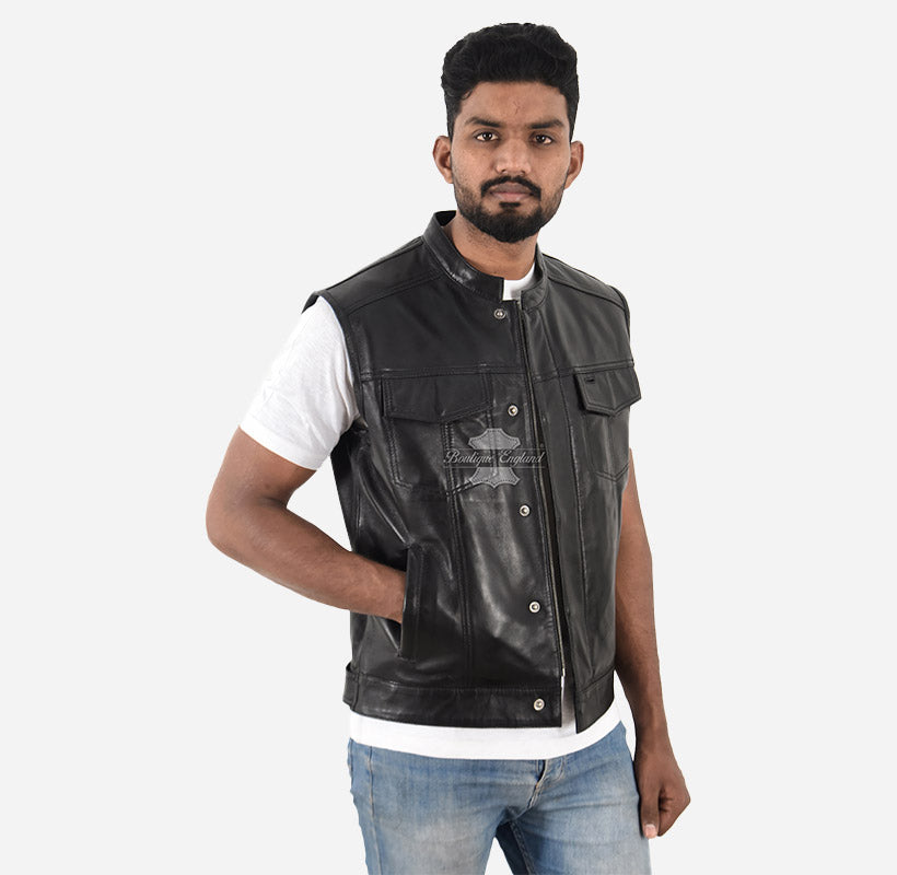 SLICK Men's Racer Style Leather Vest