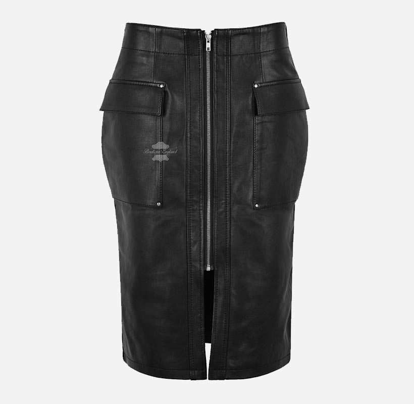 Ladies Pencil Skirt Black Leather Formal Party Utility Skirt