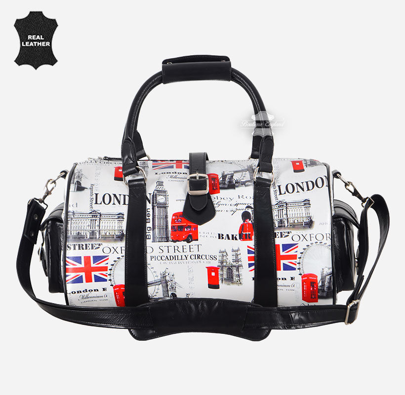 ICONIC LONDON London Printed Leather Travel Duffle Bag