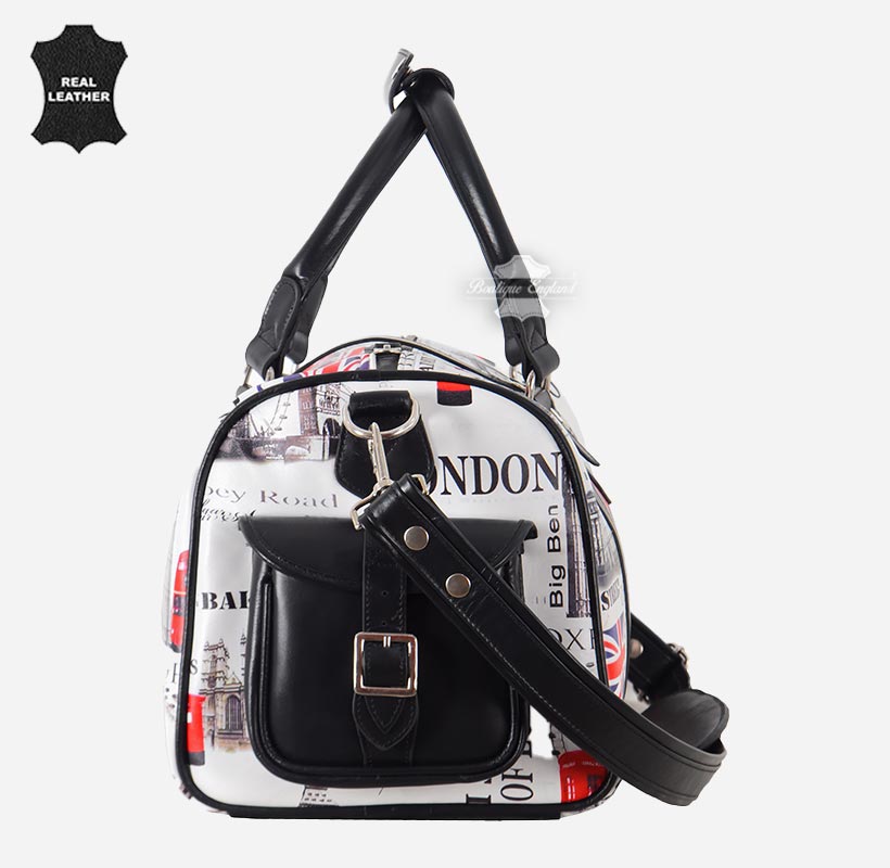 ICONIC LONDON London Printed Leather Travel Duffle Bag